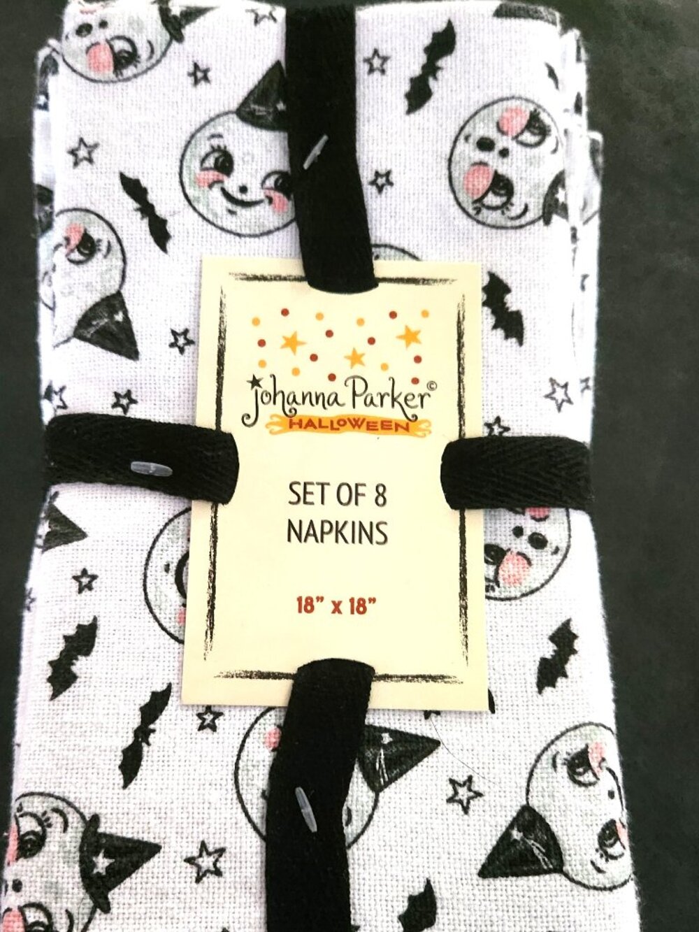 Johanna Parker Smiling Moon & Bats Halloween Cloth Napkins Set of 8